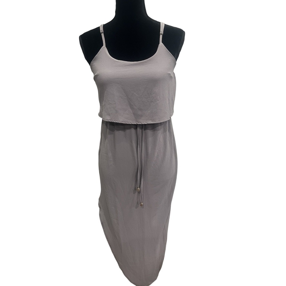 NERLEROLIAN Womens Small Tiered Drawstring Midi Dress Adjustable Straps‎ Gray